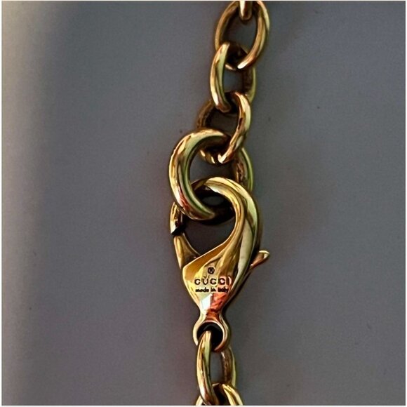 Gucci Black Resin & Crystal Interlocking G Pendant 31" Gold Tone Necklace & Box - Picture 5 of 11